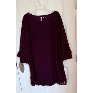 Tacera Purple Lace Overlay Lined Bell Long Sleeve Dress Size 2X